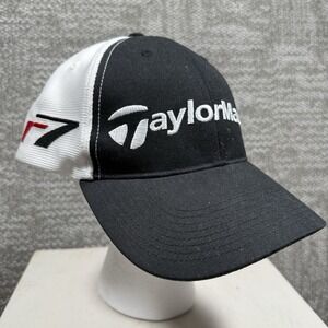 TaylorMade Golf Hat Mens Black Adjustable R7‎ Embroidered Mesh